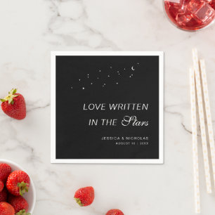 Celestial Elegant Script Minimal Black Wedding Napkin