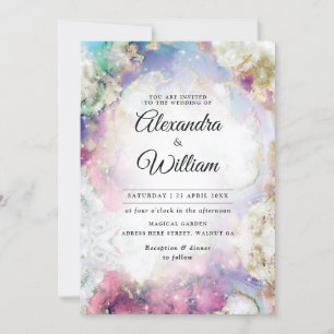 Celestial Elegant Watercolor Modern Gold Wedding Invitation