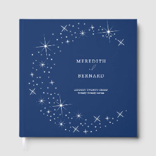 Celestial Elegant Wedding Moon Navy Blue Monogram Guest Book