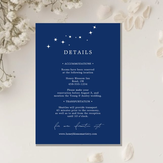 Celestial Elegant Wedding Navy Blue Details Enclosure Card (Creator Uploaded)
