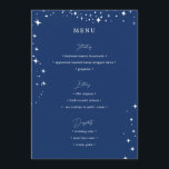 Celestial Elegant Wedding Simple Navy Blue Menu<br><div class="desc">Invite your guests to a night of romance and starlight with this celestial elegant wedding simple navy blue menu from the Celestial Elegant Wedding Collection. Featuring a deep navy blue background adorned with twinkling stars and refined typography, this modern celestial design is perfect for couples who love a minimalist yet...</div>