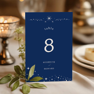 Celestial Elegant Wedding Stars Navy Blue Table Number
