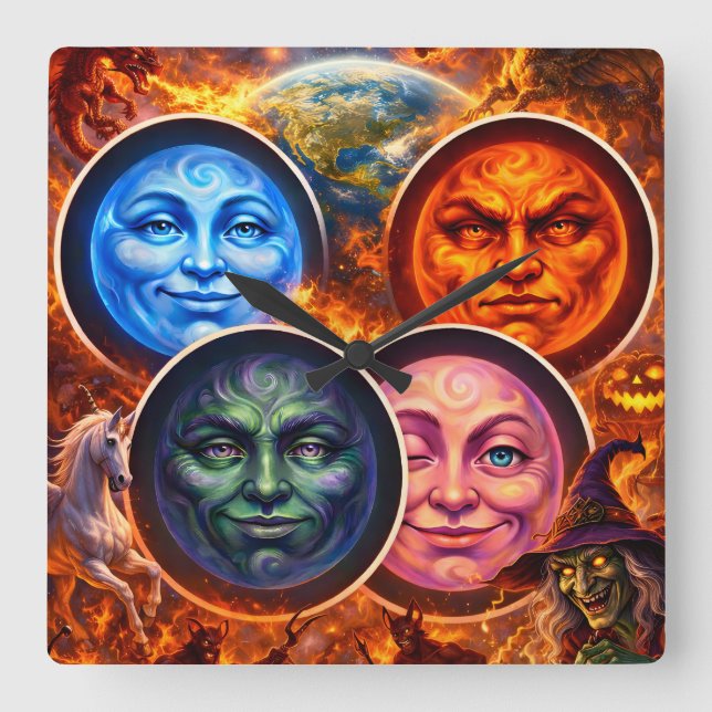Celestial elemental ritual Gothic square fanta tea Wall Clock (Front)