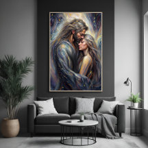 Celestial Embrace Romantic Starry Night Art