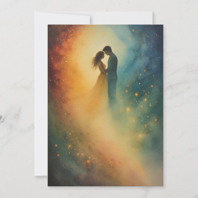 Celestial Embrace Watercolor Art, Couple Invitation (Front)