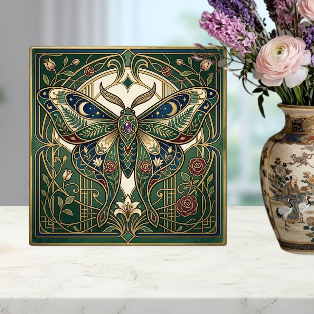 Celestial Emerald Butterfly Vintage Floral Art  Tile (Creator Uploaded)