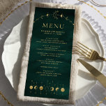 Celestial Emerald Gold Crescent Moon Phase Wedding Menu<br><div class="desc">Elegant wedding menu featuring a beautiful illustration showing moon phases and modern typography.</div>