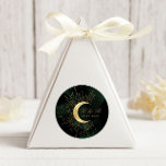 Celestial Emerald Gold Moon Wedding Classic Round Classic Round Sticker<br><div class="desc">Our "Celestial Emerald Gold" collection features a beautiful crescent moon with gold stars in various designs on a velvety emerald green background paired with elegant fonts. Easy to you to customise and you can choose among many items from this collection in our store.</div>