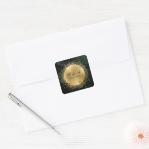 Celestial Emerald Gold Moon Wedding  Square Sticker