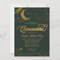 Celestial Emerald Green Gold Star Moon Quinceanera