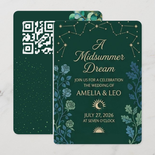 Celestial Emerald Wedding Invitation (Front/Back)
