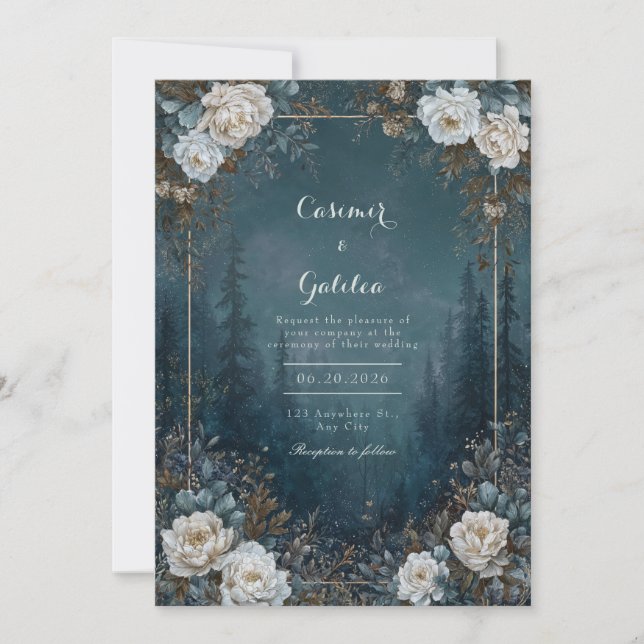 Celestial Enchanted Forest Peony Wedding Invitation (Front)