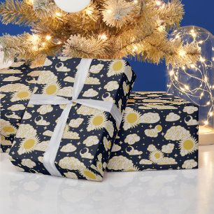 Celestial Engraving Toile (Midnight Hearth) Wrapping Paper