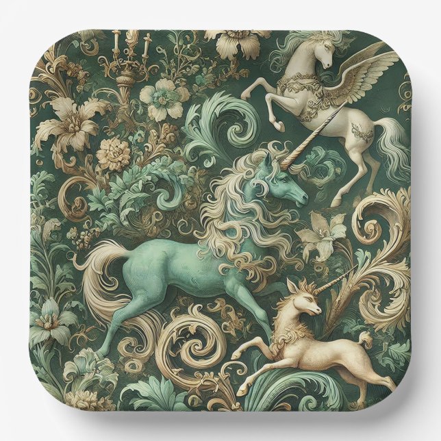 Celestial Equinox – Mythical Unicorn  Paper Plate (Front)