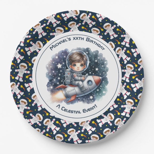 Celestial Event Space themed Birthday Party Paper Plate (Front)