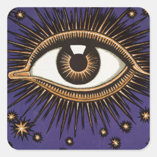 Celestial Eye Moon Stars Art Nouveau Square Sticker