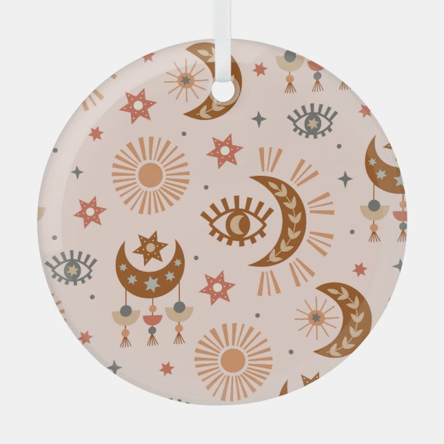 Celestial eye, moon, sun pattern. glass tree decoration (Front)