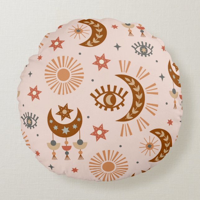 Celestial eye, moon, sun pattern. round cushion (Front)