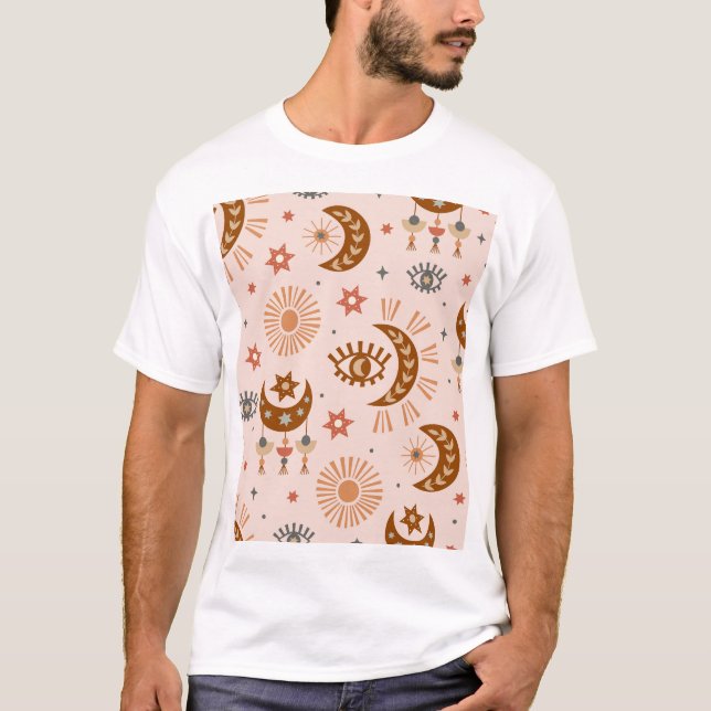 Celestial eye, moon, sun pattern. T-Shirt (Front)