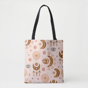Celestial eye, moon, sun pattern. tote bag