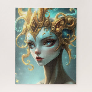 Celestial Fantasy Goddess with Golden Sun Crown Jigsaw Puzzle