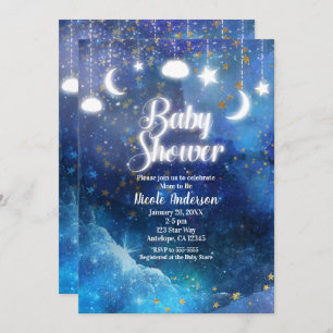 Celestial Fantasy Gold Stars & Glow Baby Shower Invitation
