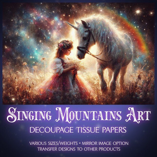 Celestial Fantasy Unicorn In Meadow Decoupage  Tissue Paper (Creator Uploaded)