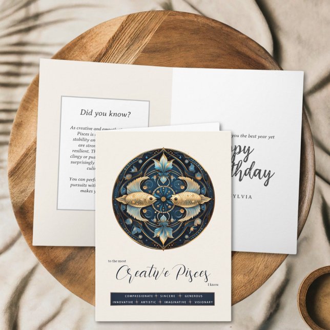 Celestial Fantasy Zodiac Symbol Pisces Birthday Card (Creator Uploaded)