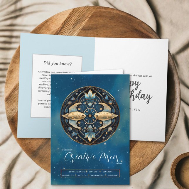 Celestial Fantasy Zodiac Symbol Pisces Birthday Card (Creator Uploaded)