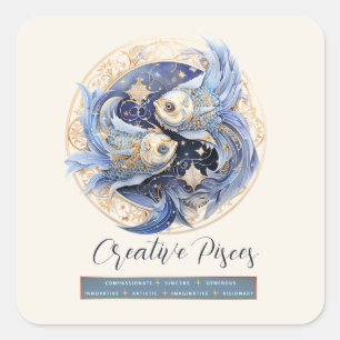 Celestial Fantasy Zodiac Symbol Pisces Birthday Square Sticker