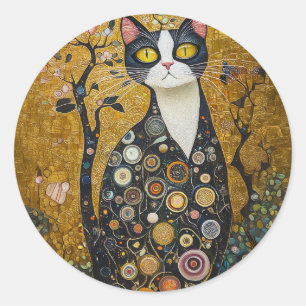 Celestial Feline in Gold Classic Round Sticker