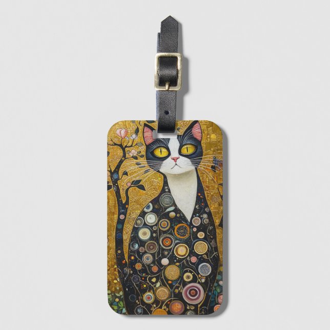 Celestial Feline in Gold Luggage Tag (Front Vertical)