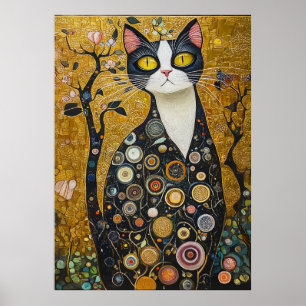 Celestial Feline in Gold Poster
