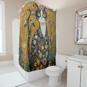Celestial Feline in Gold Shower Curtain