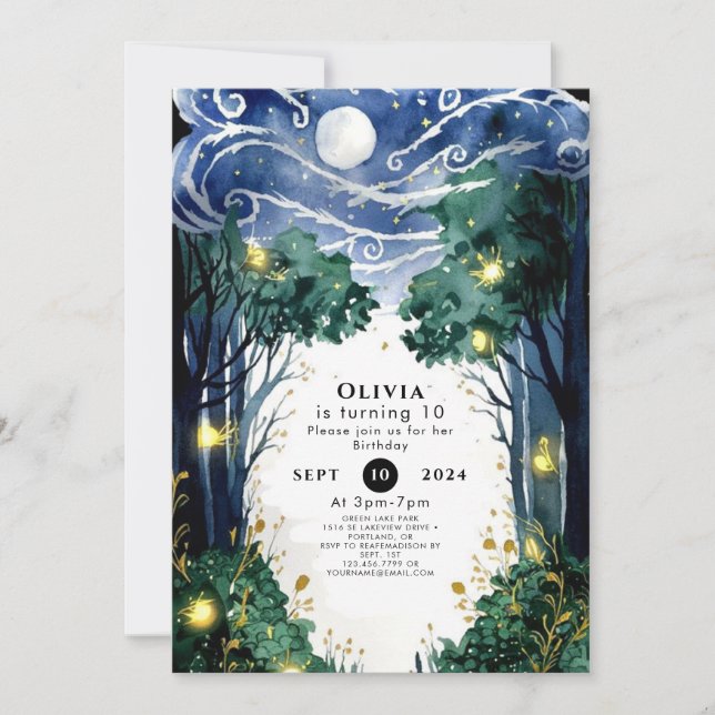 Celestial Firefly Woodland Birthday Invitation (Front)