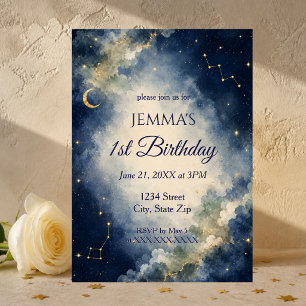 Celestial First Birthday Invitation Moon & Stars