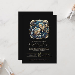 Celestial Fish Zodiac Symbol Black Gold Pisces Invitation