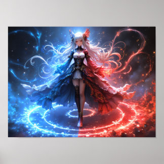 Celestial Flame Sorceress girl wielding elemental  Poster