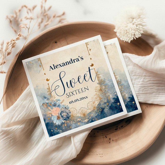 Celestial Floral Art Nouveau Sweet Sixteen Napkin (Creator Uploaded)
