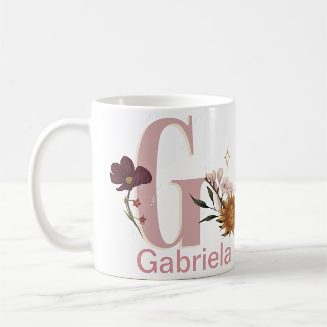 Celestial Floral Custom Name Letter G Monogram on  Coffee Mug (Left)
