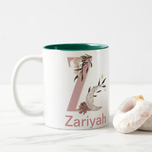 Celestial Floral Custom Name Letter Z Monogram on Two-Tone Coffee Mug