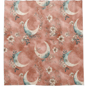 Celestial Floral Pattern Muted Terracotta Shower Curtain