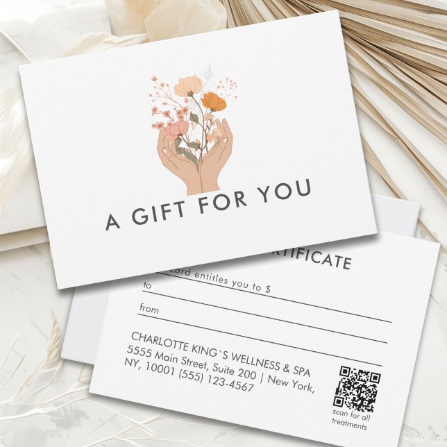 Celestial Floral Salon QR-Code Gift Certificate (Celestial Floral White Beige Brown Boho Qr Code Salon Business Gift Certificate)
