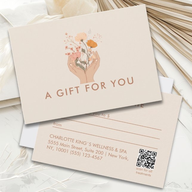 Celestial Floral Salon QR-Code Gift Certificate (Celestial Floral Beige Brown Boho Salon Qr Code Business Gift Certificate)