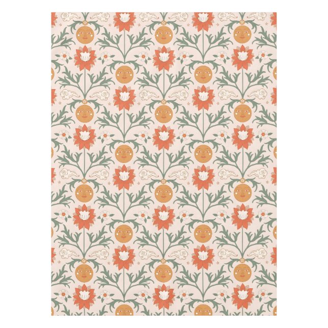 Celestial Floral Sunburst Seamless Pattern Design Tablecloth (Front)