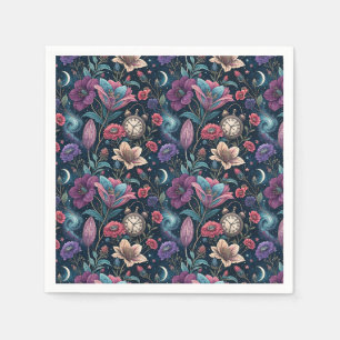 Celestial Floral & Vintage Clock Night Art Pattern Napkin