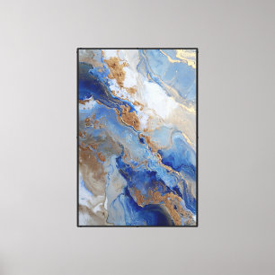 Celestial Flow: Blue & Gold Abstract Canvas Print
