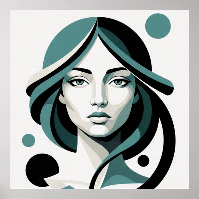 Celestial Flow: Minimalist Teal Portrait Poster (Front)