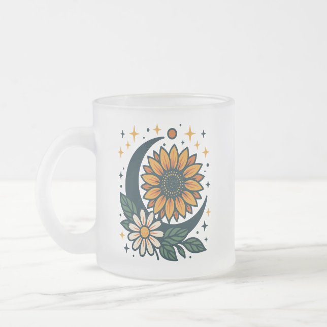 Celestial Flower Frosted Glass Mug (Left)