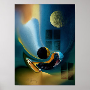 Celestial Fluid Dreams Poster - Gold Blue Surreal
